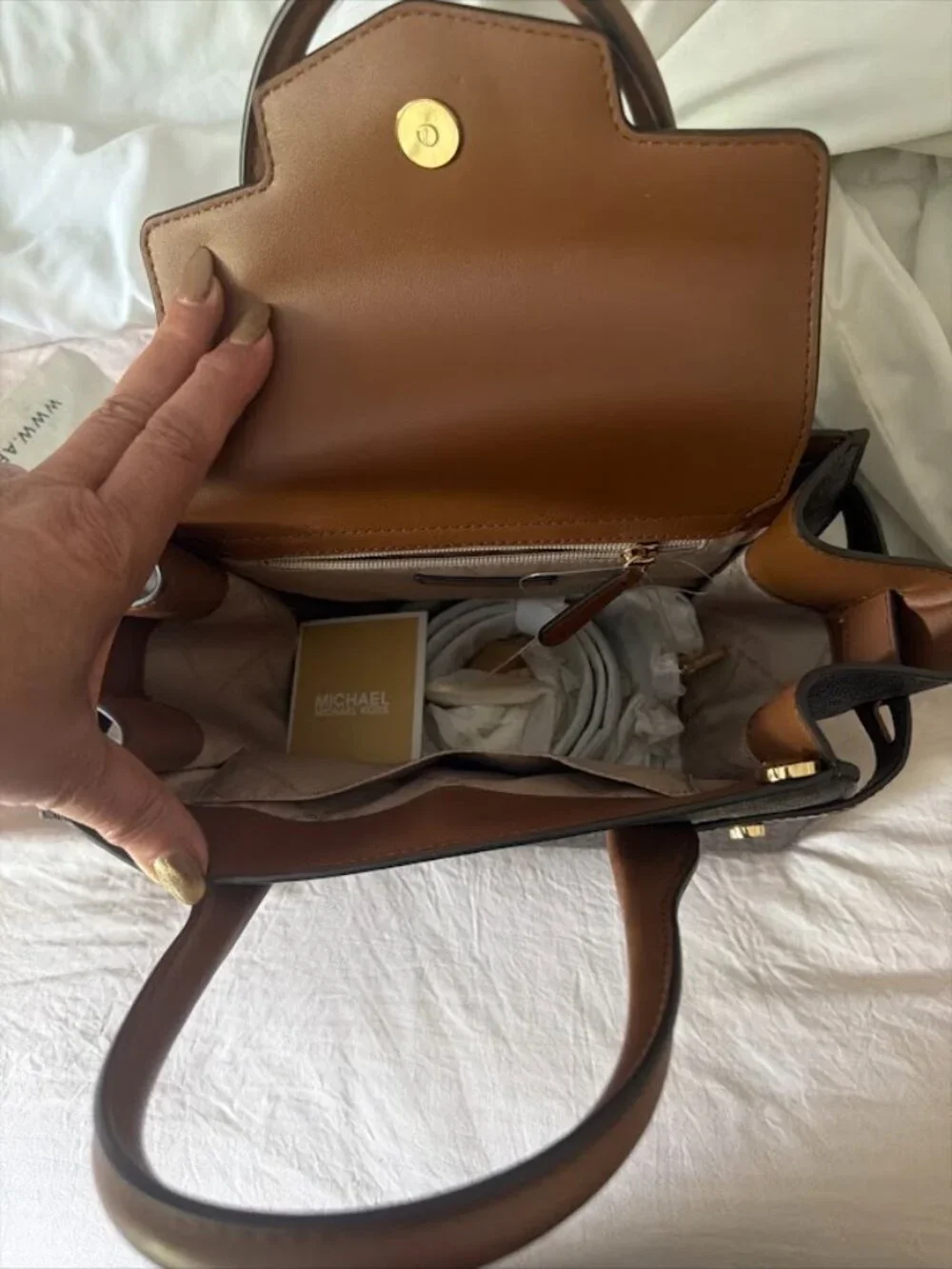 Michael kors Logo Satchel with Tan Trim